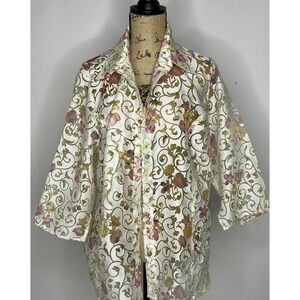 Notches Womens Sheer Blouse Top Floral 3/4 Sleeve Button Layering 1x Easter